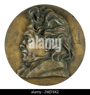 David d'Angers (1788-1856). Portrait of Louis-Jacques, Baron Thénard (1777-1857), chemist. Bronze. Sand cast. 1837. Paris, Carnavalet museum. 60828-1 Bronze, French chemist, sand melting, medal, profile, portrait Stock Photo