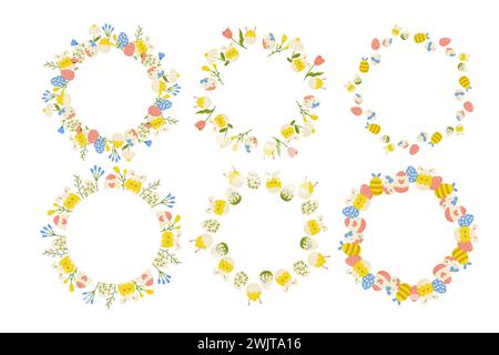set of Easter frames with eggs for decorating cards, greetings, vector  on white background Stock Vector