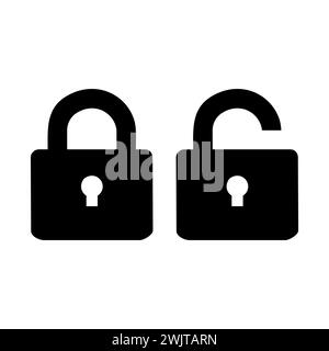 Lock Icon in trendy flat style isolated. Security symbol for your web site design. Vector illustration. Black isolated icon of locked and unlocked loc Stock Vector