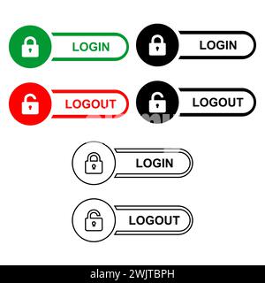 Login and logout icons on white background. Login and logout icons, vector icon in trendy flat style. Set of sign out, Sign in vector icon. Stock Vector