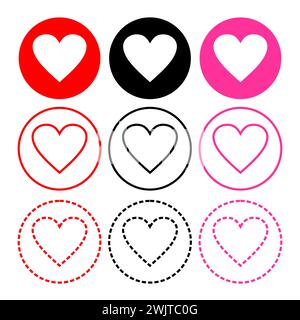 Set of hearts. Collection of Love Heart Symbol Icons . Love Illustration Set with Solid and Outline Vector Hearts. Love symbol vector. Stock Vector