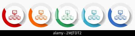 Computer network vector icon set, flat icons for logo design, webdesign and mobile applications, colorful round buttons Stock Vector