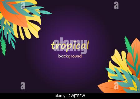 Tropical vector background with colorful leaves. Abstract foliage and botanical background. Stock Vector