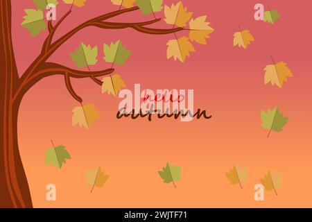 Autumn abstract background with a tree and falling autumn leaves Stock Vector
