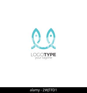 Two Fish Smile Logo. Smile Fish logo Design Stock Vector