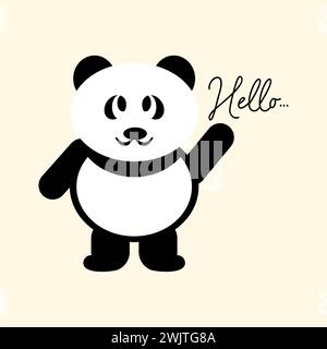 Panda bear with a sign. Cute Panda Illustration Character Logo Design with text hello Stock Vector