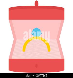 Vector wedding rings icon on white background. Flat design. Wedding Rings with Diamond. Engagement Diamond Golden Rings in Ring Boxes. Stock Vector