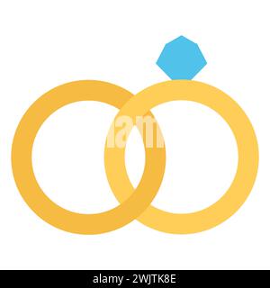 Male and female symbol. Vector wedding rings icon on white background. Flat design. Wedding Rings with Diamond . Stock Vector