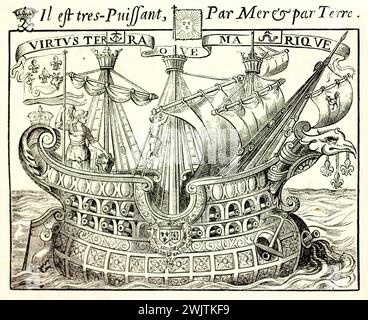 Old engraved illustration of the symbolic vessel of France. By unknown author, published on Magasin Pittoresque, Paris, 1852 Stock Photo