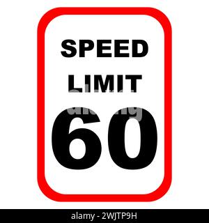 Road signs collection. Traffic control sign. Speed limit 60km h. Vector illustration. These signs are typically bright yellow and feature a large numb Stock Vector