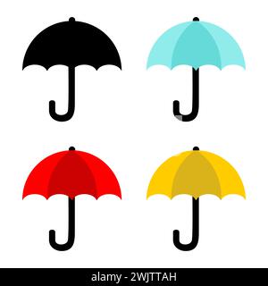 Set of Umbrella Icon vector flat design isolated on white background. Umbrella sign icon. Rain protection symbol. Stock Vector
