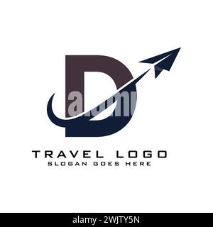 Letter D Travel Logo icon Design with plane graphic element for travel agency logo design Stock Vector
