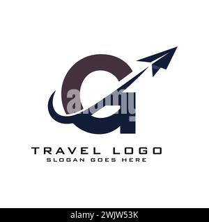 Letter G Travel Logo icon Design with plane graphic element for travel agency logo design Stock Vector