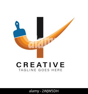 Letter I Paint Brush Logo. Alphabet I House Paint Business Icon Stock Vector
