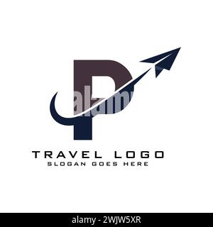 Letter P Travel Logo icon Design with plane graphic element for travel agency logo design Stock Vector