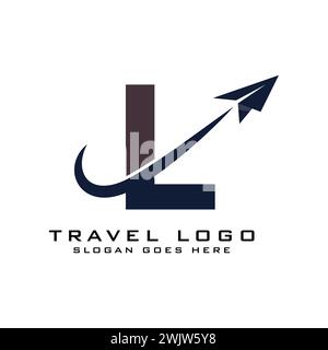 Letter L Travel Logo icon Design with plane graphic element for travel agency logo design Stock Vector