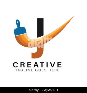 Letter J Paint Brush Logo. Alphabet J House Paint Business Icon Stock Vector