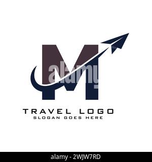Letter M Travel Logo icon Design with plane graphic element for travel agency logo design Stock Vector