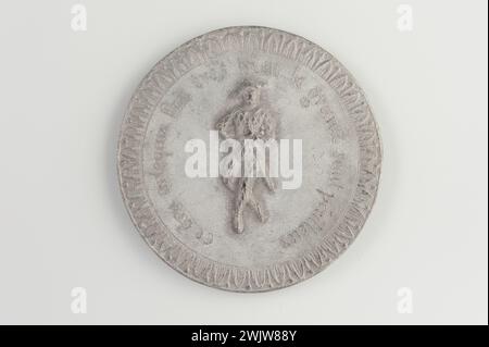 Carnavalet museum, medal collection Law a revolutionary, standing and armed; Standing arlequin, front. Stock Photo