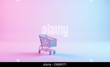 This illustration depicts a shopping cart placed atop a keyboard background, merging the concepts of online shopping and digital technology. Stock Photo