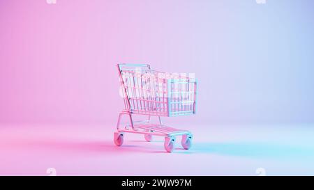This illustration depicts a shopping cart placed atop a keyboard background, merging the concepts of online shopping and digital technology. Stock Photo