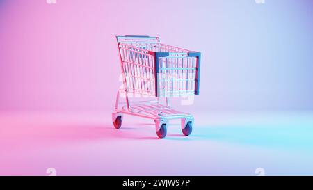 This illustration depicts a shopping cart placed atop a keyboard background, merging the concepts of online shopping and digital technology. Stock Photo