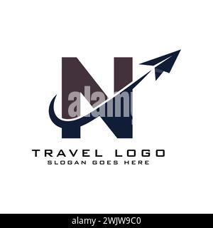 Letter N Travel Logo icon Design with plane graphic element for travel agency logo design Stock Vector