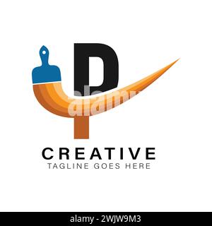 Letter P Paint Brush Logo. Alphabet P House Paint Business Icon Stock Vector