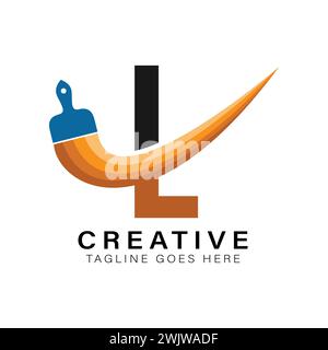 Letter L Paint Brush Logo. Alphabet L House Paint Business Icon Stock Vector