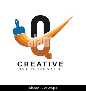 Letter Q Paint Brush Logo. Alphabet Q House Paint Business Icon Stock Vector