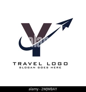 Letter Y Travel Logo icon Design with plane graphic element for travel agency logo design Stock Vector