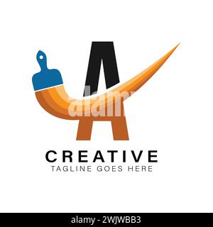 Letter A Paint Brush Logo. Alphabet A House Paint Business Icon Stock Vector