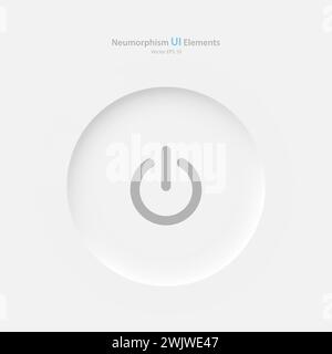 Round power button on a white background. User interface elements in the style of neumorphism, UX. Stock Vector