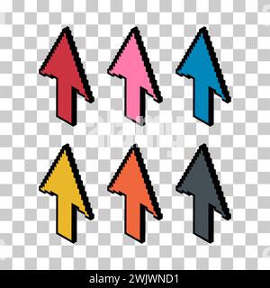 Set of Arrow isometric pixel icon, web cursor click mouse symbol, vector illustration . Stock Vector