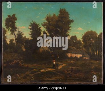 Henri Joseph Harpignies (1819-1916). 'Chaumières landscape'. Oil on wood. Museum of Fine Arts of the City of Paris, Petit Palais. 143990-5 oil on canvas Stock Photo
