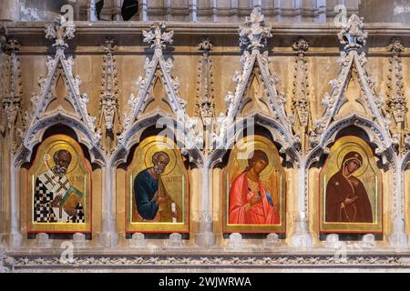 The icons in the Retro-Choir of Winchester Cathedral, Hampshire, England, UK, late 20th century icons by Sergei Fyodorov Stock Photo