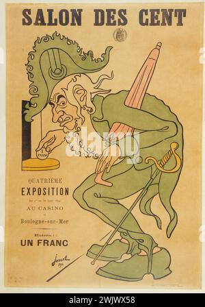 Henri Gustave Jossot (1866-1951). A. Barret. Imprimerie A. Davy. Salon des Cent, fourth exhibition, at the Boulogne-sur-Mer casino. Poster. Color lithography and typography, 1894. Paris, Carnavalet museum. Advertising poster, casino, color lithography, advertising, fourth exhibition, hundred fair, typography Stock Photo