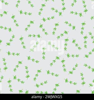 Vector simple scattered spaced out green and grey herb rosemary seamless background repeat pattern with sketched leaves. Perfect for fabric and Stock Vector