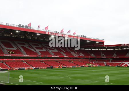 Nottingham, UK. 17th Feb, 2024. Nottingham, Nottinghamshire, 17 February 2024: General view of The City Ground during the Premier League football match between Nottingham Forest and West Ham United at the City Ground in Nottingham, England. (James Whitehead/SPP) Credit: SPP Sport Press Photo. /Alamy Live News Stock Photo