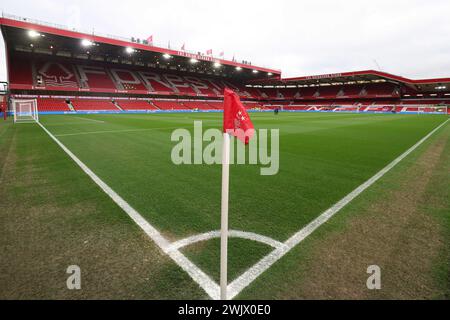 Nottingham, UK. 17th Feb, 2024. Nottingham, Nottinghamshire, 17 February 2024: General view of The City Ground during the Premier League football match between Nottingham Forest and West Ham United at the City Ground in Nottingham, England. (James Whitehead/SPP) Credit: SPP Sport Press Photo. /Alamy Live News Stock Photo