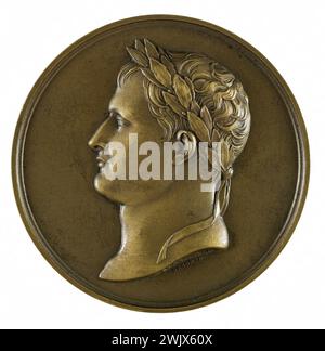 Jean-Bertrand Andrieu (1763-1822). Medal. Baptism of the king of Rome. Metal, bronze. After 1811. Museum of Fine Arts of the City of Paris, Petit Palais. 58767-15 Avers, Laurier crown, French emperor, medal, numismatics, profile, portrait Stock Photo