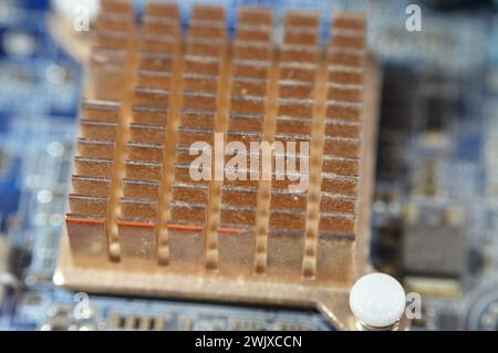 A closeup of a computer main board electronic motherboard, the main printed circuit board (PCB) in general-purpose computers and other expandable syst Stock Photo