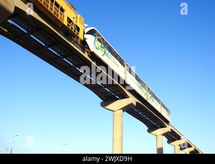 Cairo, Egypt, February 1 2024: installation of Egypt monorail vehicle ...