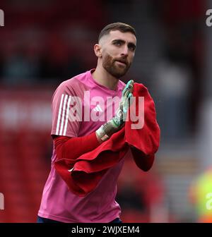 Nottingham, UK. 17th Feb, 2024. Nottingham, Nottinghamshire, 17 February 2024: Matt Turner, Goalkeeper of Nottingham Forest during the Premier League football match between Nottingham Forest and West Ham United at the City Ground in Nottingham, England. (James Whitehead/SPP) Credit: SPP Sport Press Photo. /Alamy Live News Stock Photo