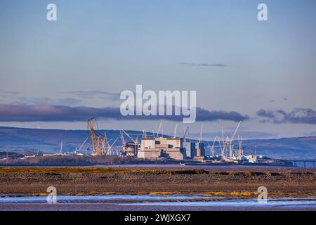 The construcution of the the new Hinkley Point C nuclear power station with the old Hinkley point A and B Stock Photo