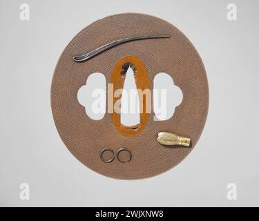Zogan Inlay Tsuba. Copper Nanako - JI (granulated surface) - Taka -zôgan (relief ...