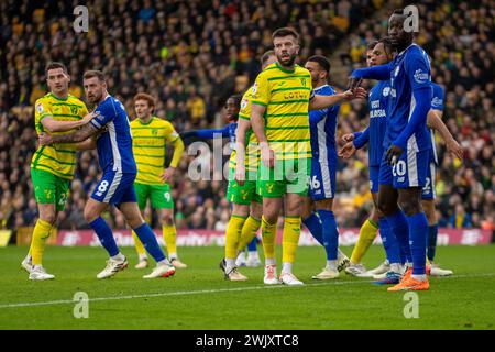 Grant Hanley of Norwich City is seen waiting for a corner to come in during the Sky Bet Championship match between Norwich City and Cardiff City at Carrow Road, Norwich on Saturday 17th February 2024. (Photo: David Watts | MI News) Credit: MI News & Sport /Alamy Live News Stock Photo