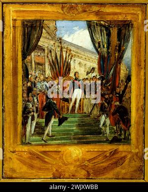 Joseph Désiré Court (1797-1865). 'Louis-Philippe distributing the flags at the National Guard of Paris and the suburbs at the Champ-de-Mars, August 29, 1830 (sketch of the Table of the Salon of 1836 for the 1830 fair of the Musée de Versailles)'. Oil on canvas. Paris, Carnavalet museum. Banlieue, Official Ceremony, Champ-de-Mars, Distribute, Distribution, Flag, Sketch, National Guard, Revolution of 1830, Salon 1836, Table, Oil on canvas Stock Photo