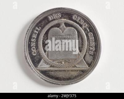 Nicolas-Marie Gatteaux (1751-1832). 'Function medal of the Council of five hundred, 3rd session, May 20, 1798'. Silver, 1798. Paris, Carnavalet museum. 57573-12 3rd session, money, five hundred, old council, French constitution, board, function, law, medal, numismatics, parliament, first republic, senat Stock Photo