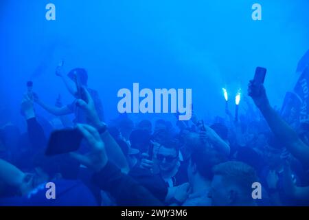 Everton fans demonstrate against the 10 point deduction imposed on the club for breaking PSR Rules. Stock Photo